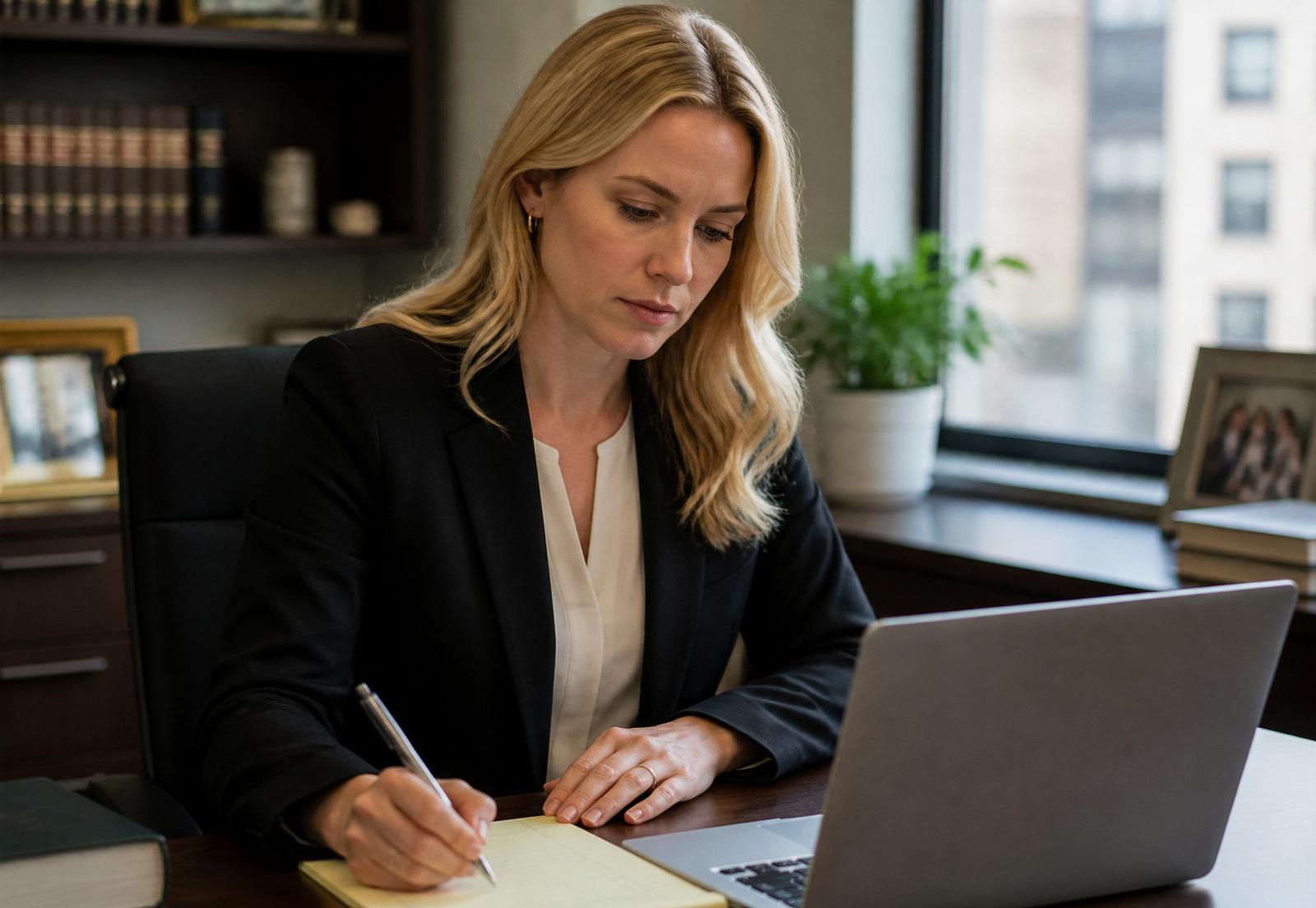 Legal receptionist logging a new client call into Clio at a law office front desk